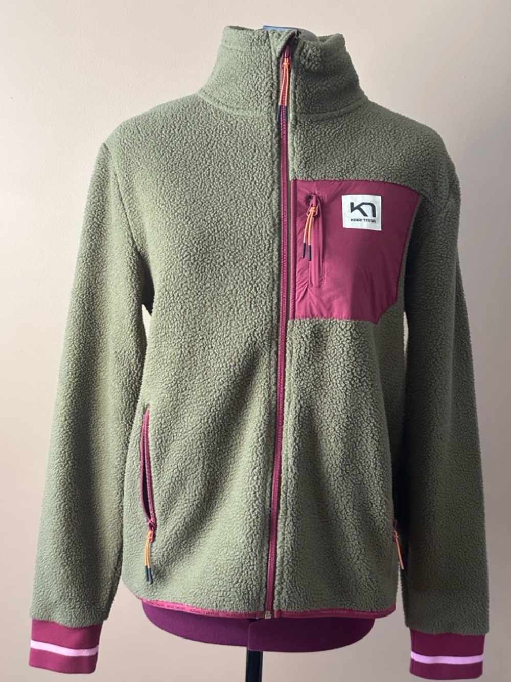 Kari Traa Rothe Midlayer Green with Burgundy Accents  Full Zip Fleece Jacket, M